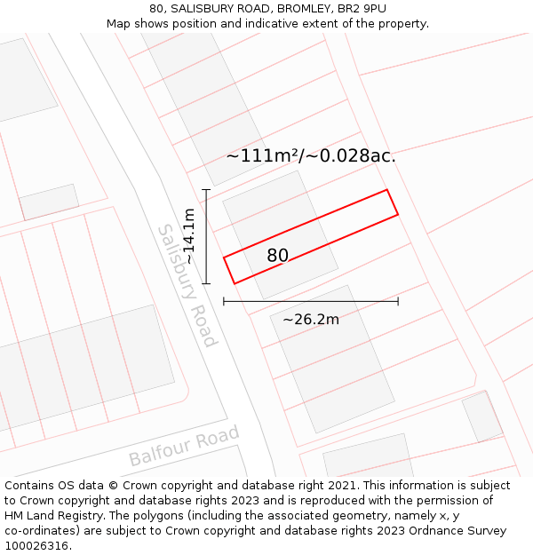 80, SALISBURY ROAD, BROMLEY, BR2 9PU: Plot and title map