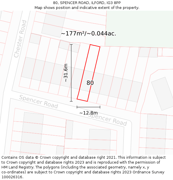 80, SPENCER ROAD, ILFORD, IG3 8PP: Plot and title map