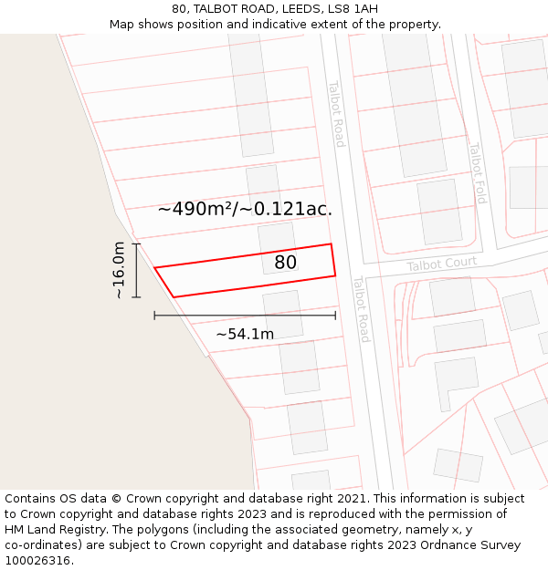 80, TALBOT ROAD, LEEDS, LS8 1AH: Plot and title map