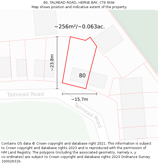 80, TALMEAD ROAD, HERNE BAY, CT6 6NW: Plot and title map