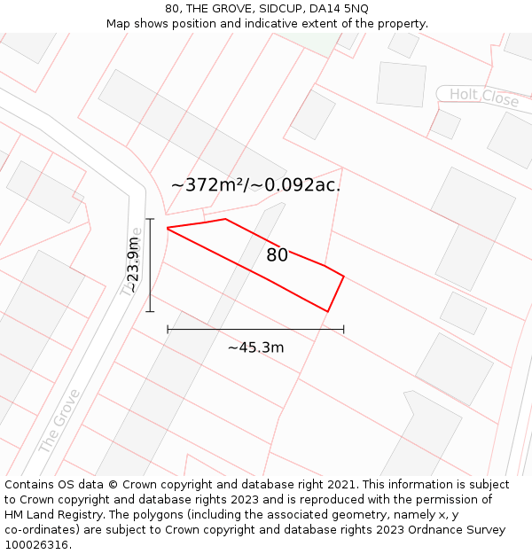 80, THE GROVE, SIDCUP, DA14 5NQ: Plot and title map
