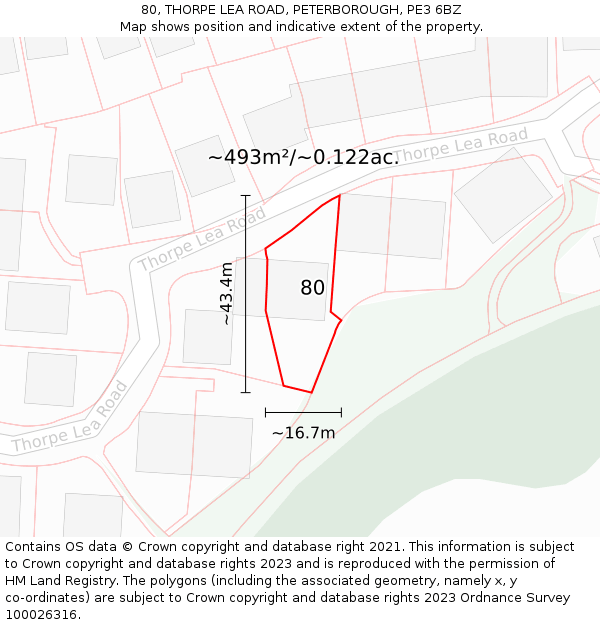 80, THORPE LEA ROAD, PETERBOROUGH, PE3 6BZ: Plot and title map