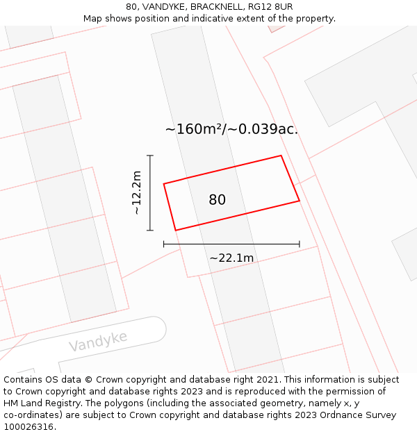 80, VANDYKE, BRACKNELL, RG12 8UR: Plot and title map