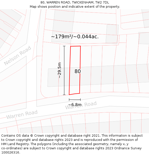 80, WARREN ROAD, TWICKENHAM, TW2 7DL: Plot and title map