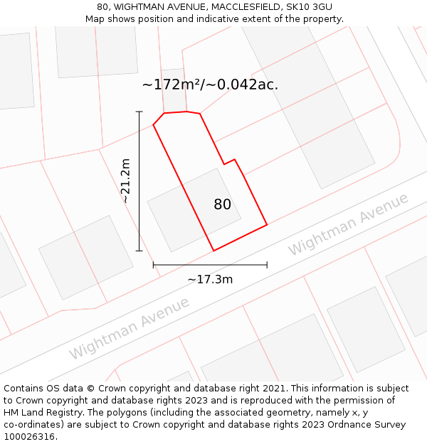 80, WIGHTMAN AVENUE, MACCLESFIELD, SK10 3GU: Plot and title map