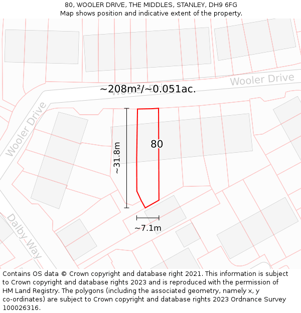 80, WOOLER DRIVE, THE MIDDLES, STANLEY, DH9 6FG: Plot and title map