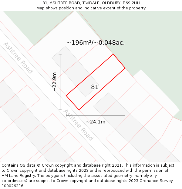 81, ASHTREE ROAD, TIVIDALE, OLDBURY, B69 2HH: Plot and title map