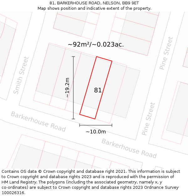 81, BARKERHOUSE ROAD, NELSON, BB9 9ET: Plot and title map