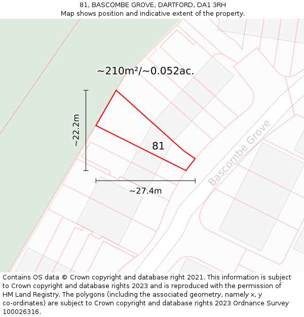81, BASCOMBE GROVE, DARTFORD, DA1 3RH: Plot and title map