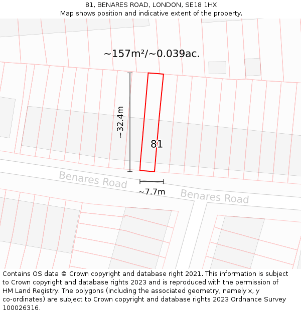 81, BENARES ROAD, LONDON, SE18 1HX: Plot and title map