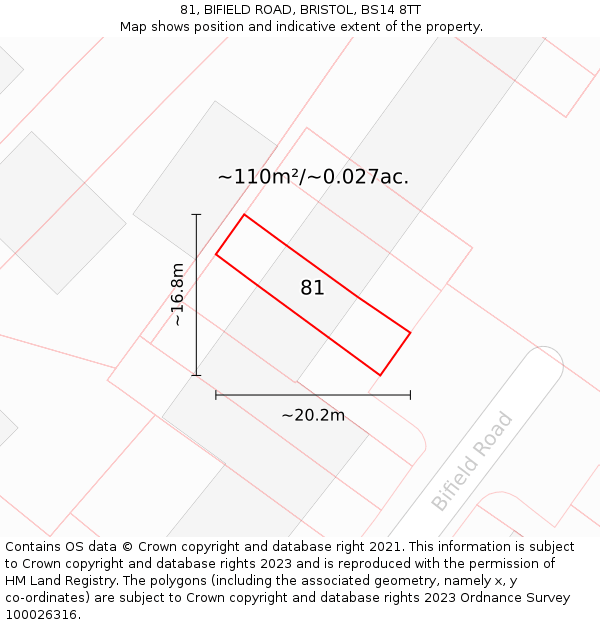 81, BIFIELD ROAD, BRISTOL, BS14 8TT: Plot and title map