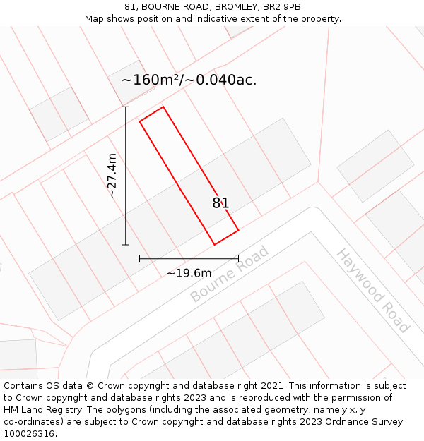 81, BOURNE ROAD, BROMLEY, BR2 9PB: Plot and title map