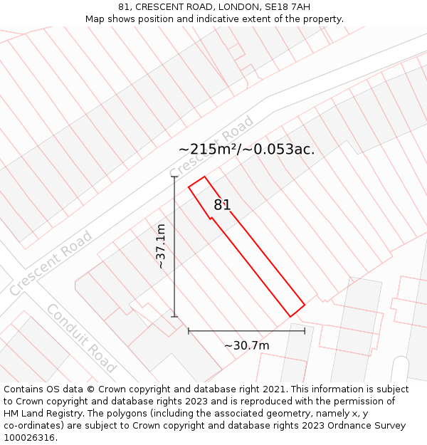 81, CRESCENT ROAD, LONDON, SE18 7AH: Plot and title map