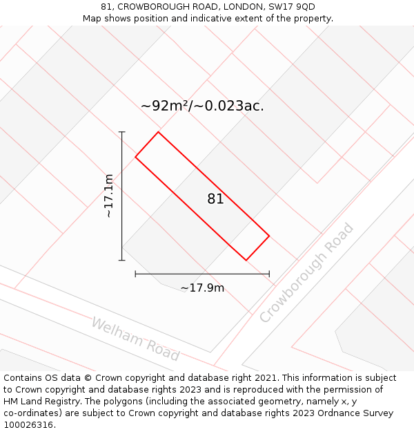 81, CROWBOROUGH ROAD, LONDON, SW17 9QD: Plot and title map