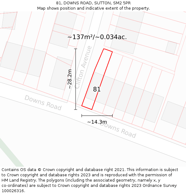 81, DOWNS ROAD, SUTTON, SM2 5PR: Plot and title map