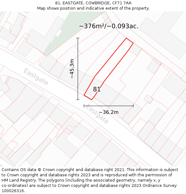 81, EASTGATE, COWBRIDGE, CF71 7AA: Plot and title map