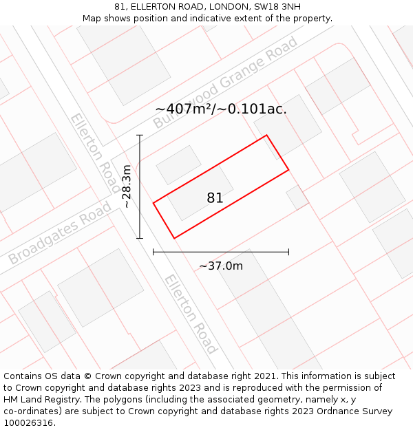 81, ELLERTON ROAD, LONDON, SW18 3NH: Plot and title map