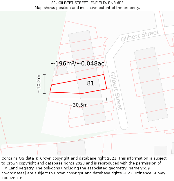 81, GILBERT STREET, ENFIELD, EN3 6PF: Plot and title map