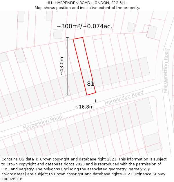81, HARPENDEN ROAD, LONDON, E12 5HL: Plot and title map