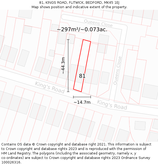 81, KINGS ROAD, FLITWICK, BEDFORD, MK45 1EJ: Plot and title map