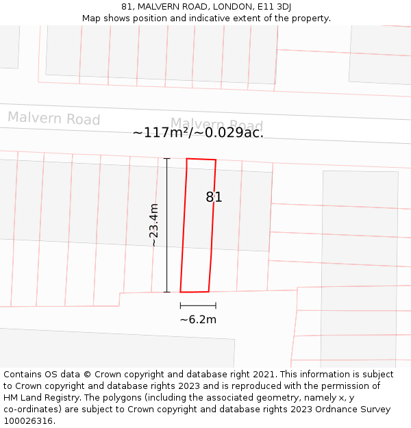 81, MALVERN ROAD, LONDON, E11 3DJ: Plot and title map