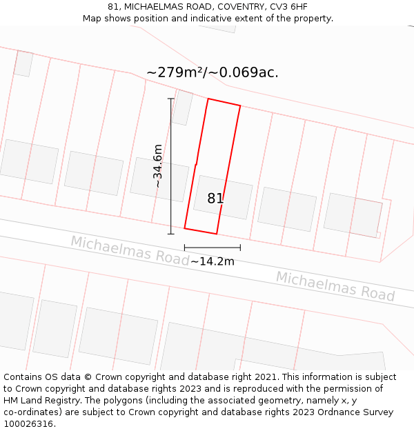 81, MICHAELMAS ROAD, COVENTRY, CV3 6HF: Plot and title map