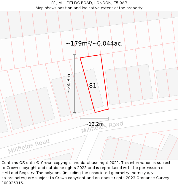 81, MILLFIELDS ROAD, LONDON, E5 0AB: Plot and title map