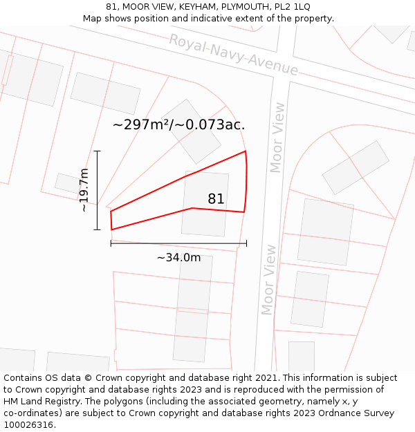 81, MOOR VIEW, KEYHAM, PLYMOUTH, PL2 1LQ: Plot and title map