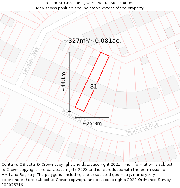 81, PICKHURST RISE, WEST WICKHAM, BR4 0AE: Plot and title map