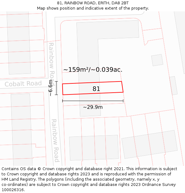 81, RAINBOW ROAD, ERITH, DA8 2BT: Plot and title map