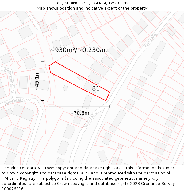 81, SPRING RISE, EGHAM, TW20 9PR: Plot and title map