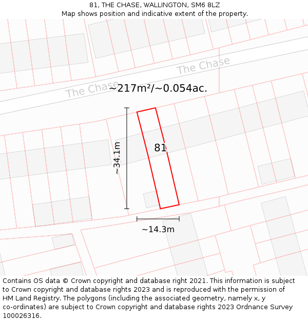 81, THE CHASE, WALLINGTON, SM6 8LZ: Plot and title map