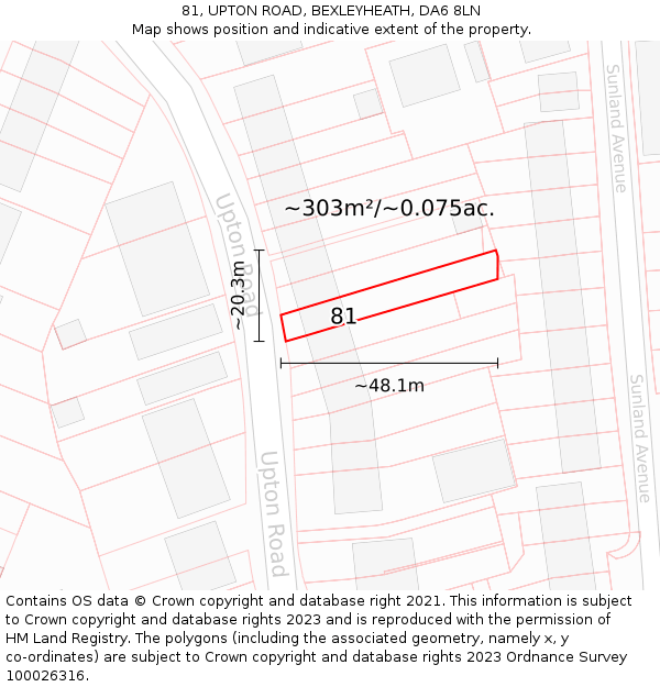 81, UPTON ROAD, BEXLEYHEATH, DA6 8LN: Plot and title map