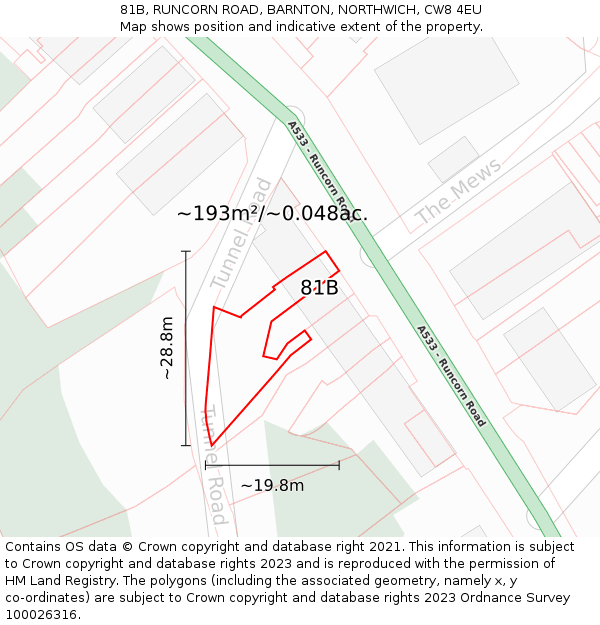 81B, RUNCORN ROAD, BARNTON, NORTHWICH, CW8 4EU: Plot and title map