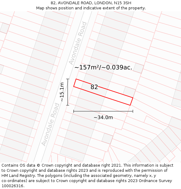 82, AVONDALE ROAD, LONDON, N15 3SH: Plot and title map