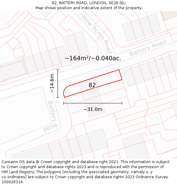 82, BATTERY ROAD, LONDON, SE28 0JU: Plot and title map