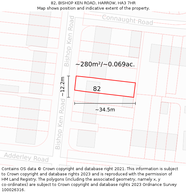 82, BISHOP KEN ROAD, HARROW, HA3 7HR: Plot and title map