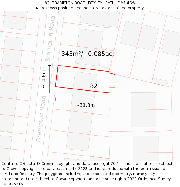 82, BRAMPTON ROAD, BEXLEYHEATH, DA7 4SW: Plot and title map