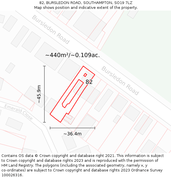 82, BURSLEDON ROAD, SOUTHAMPTON, SO19 7LZ: Plot and title map