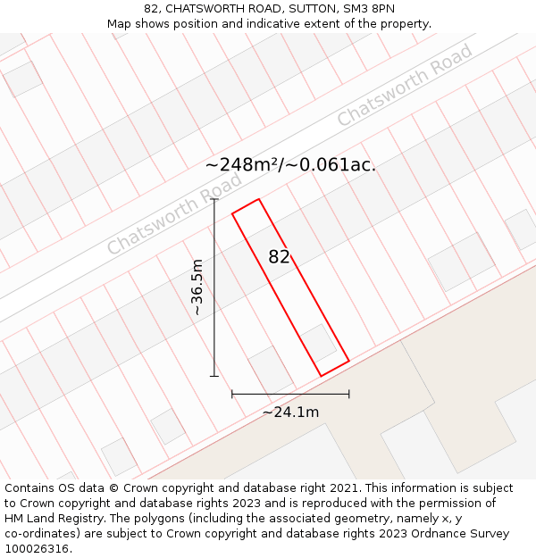 82, CHATSWORTH ROAD, SUTTON, SM3 8PN: Plot and title map