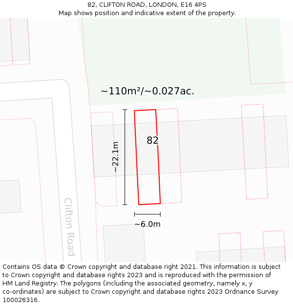 82, CLIFTON ROAD, LONDON, E16 4PS: Plot and title map
