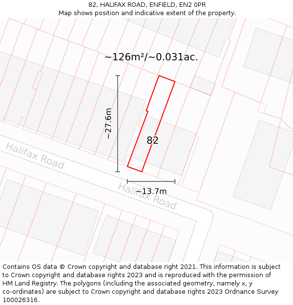 82, HALIFAX ROAD, ENFIELD, EN2 0PR: Plot and title map