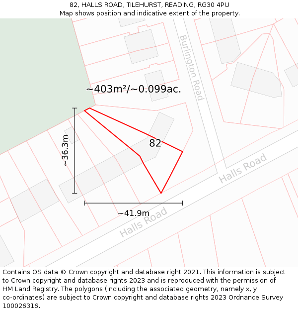 82, HALLS ROAD, TILEHURST, READING, RG30 4PU: Plot and title map