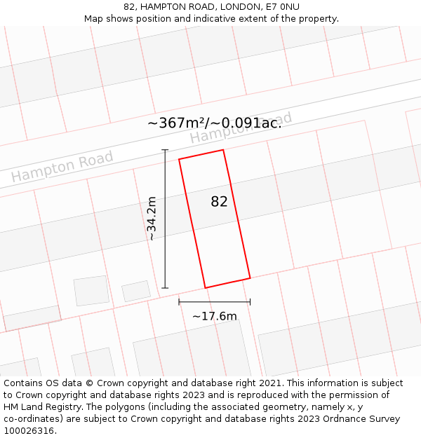 82, HAMPTON ROAD, LONDON, E7 0NU: Plot and title map