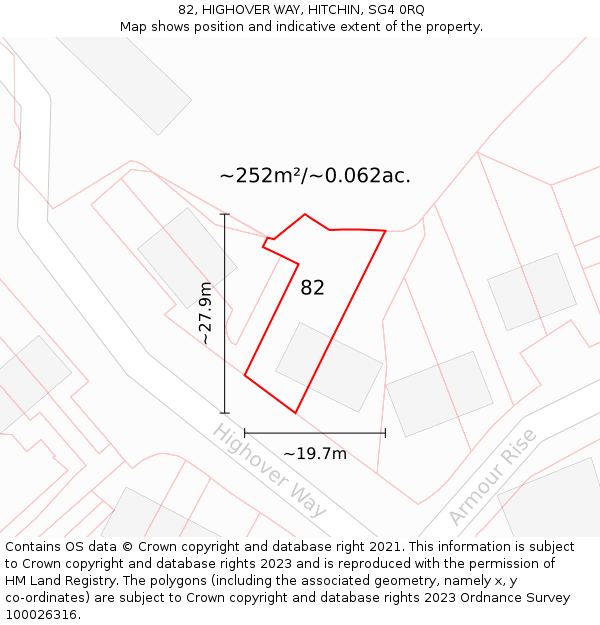 82, HIGHOVER WAY, HITCHIN, SG4 0RQ: Plot and title map