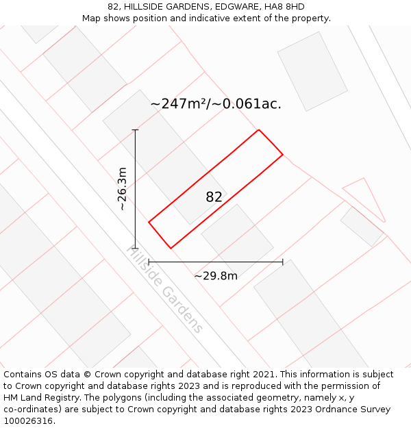 82, HILLSIDE GARDENS, EDGWARE, HA8 8HD: Plot and title map