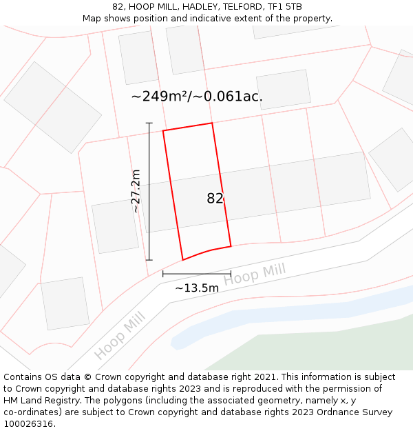 82, HOOP MILL, HADLEY, TELFORD, TF1 5TB: Plot and title map