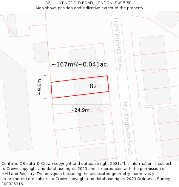 82, HUNTINGFIELD ROAD, LONDON, SW15 5EU: Plot and title map