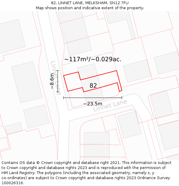 82, LINNET LANE, MELKSHAM, SN12 7FU: Plot and title map