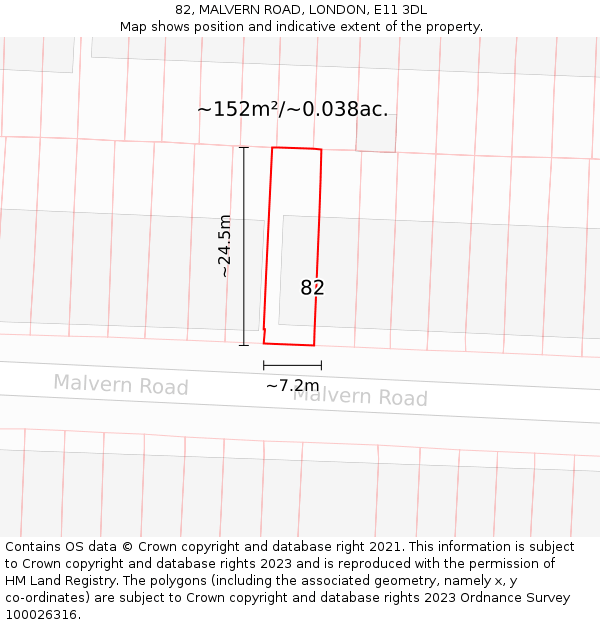 82, MALVERN ROAD, LONDON, E11 3DL: Plot and title map
